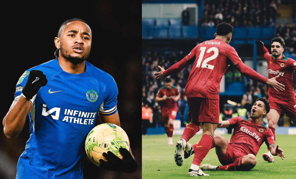 Chelsea fans celebrate as Christopher Nkunku takes the field against Wolverhampton Wanderers